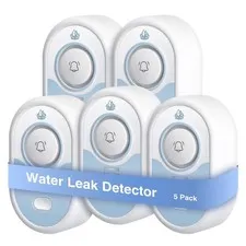 5 Pack Water Leak Detector Alarm - 100dB Sound, 5-Year Battery, IP66 Waterproof