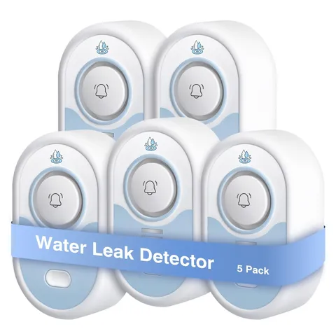 5 Pack Water Leak Detector Alarm - 100dB Sound, 5-Year Battery, IP66 Waterproof