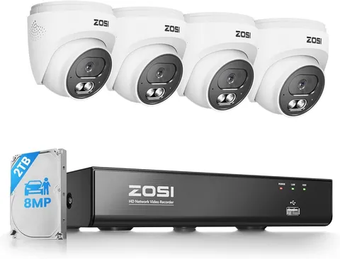 ZOSI C220 8CH 4 x 8MP 4K PoE Security Camera System Audio 2TB HDD AI Detection