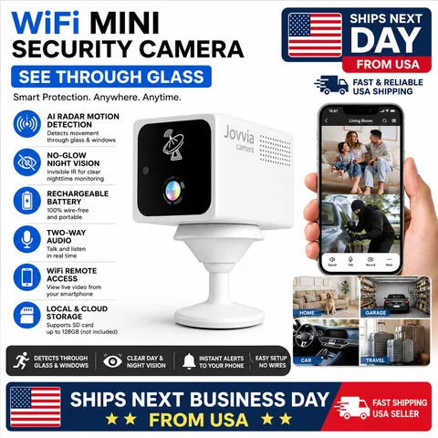 Portable WiFi Security Camera AI Motion Detection Through Glass Night Vision