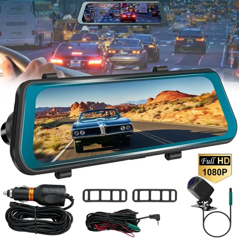9.6" 1080P Dual Lens Car DVR Mirror Cam Dash Recorder RearView Camera G Sensor