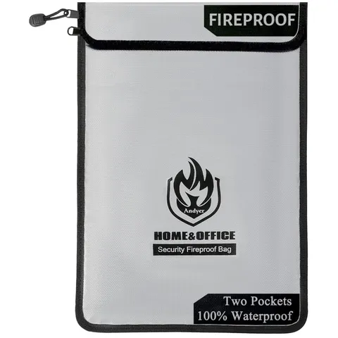 Fireproof Document Bag, Waterproof Money Bag, 15"x11" - Grey