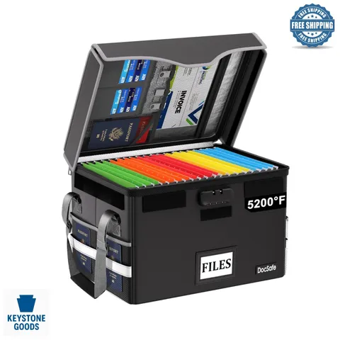 5200°F Fireproof Document Box with Lock, Organizer & Handle - 35L Capacity