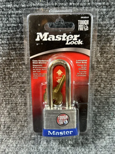 2008 MASTER LOCK PADLOCK 'TOUGH UNDER FIRE" 3KADLH 2" CASE HARDEND STEEL SHACKLE