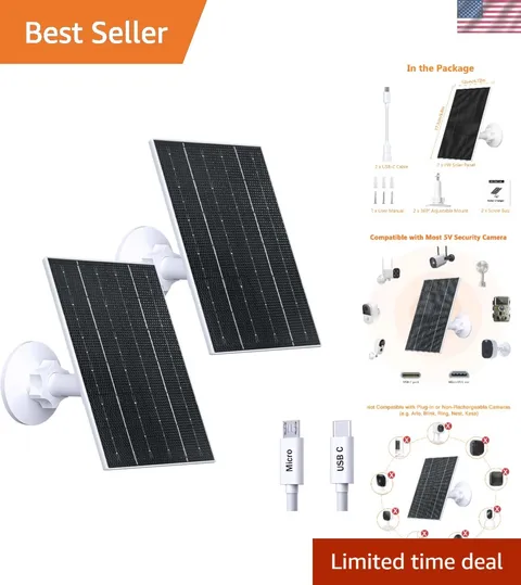 Solar Panel Kit for Security Cameras - 4W Waterproof with Adjustable Wall Mounts