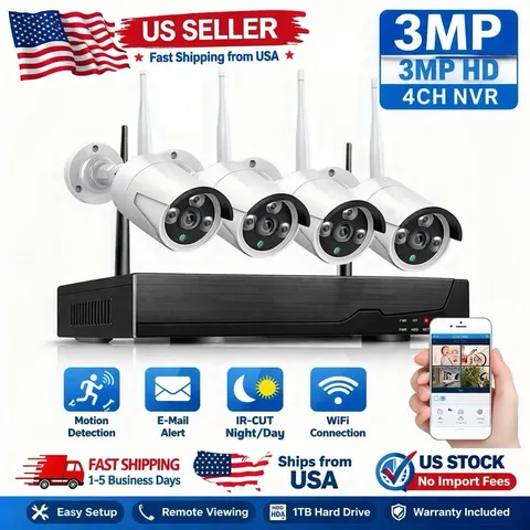10CH NVR 5MP System, 5×3MP Cameras, 1TB HDD, Night Vision, Motion Detection, App
