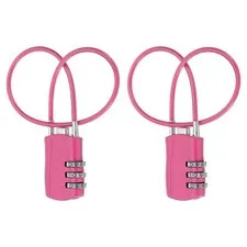 2 Pcs 3 Digit Luggage Cable Combination Lock with 12" Long Cable, Rose