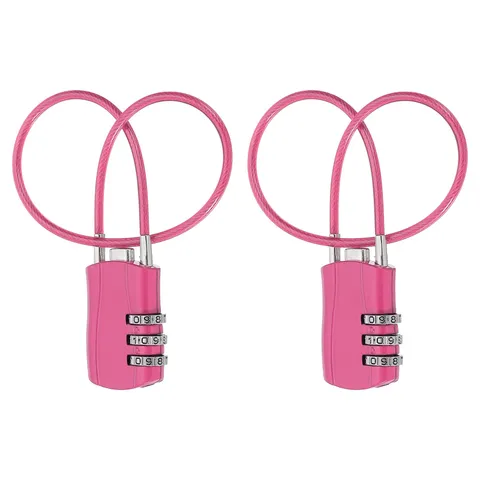 2 Pcs 3 Digit Luggage Cable Combination Lock with 12" Long Cable, Rose