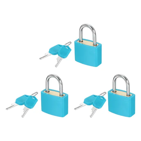 3 Pcs Padlock with Keys Shackle Waterproof Keyed Locks Blue