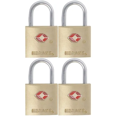 Brink's 4-PACK SOLID BRASS PADLOCK 22mm TSA TRAVEL LUGGAGE Weather-Resistant