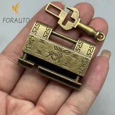 4.1cm Vintage Chinese Brass Padlock Horizontal Lock Cabinet Drawer Wooden Box