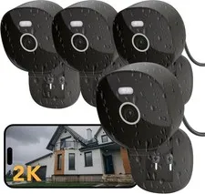 FAMVIVA 2K Security Camera Wired, Outdoor/Indoor for Home, Pet, 4 Pack, Black 