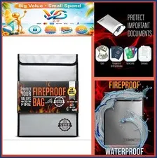 Fireproof Document Bag 2000°F Rated 15x11 Water Resistant Legal Size File