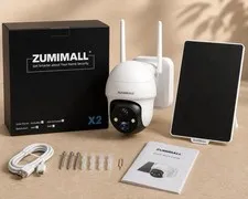 ZUMIMALL 2K Solar Battery Powered Wireless Security Camera Outdoor Home 360°PTZ