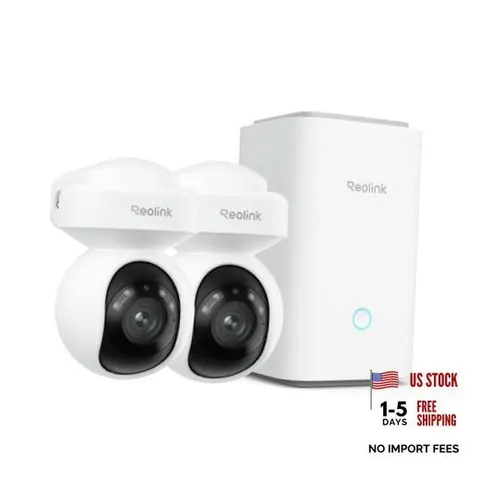 Outdoor Security Camera System, 5MP PTZ WiFi Cameras, Plug-in 2 Pack+Home Hub