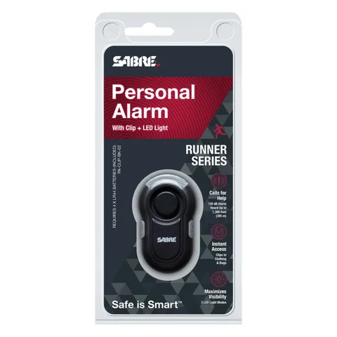Sabre Personal Alarm with Clip & LED Light Black