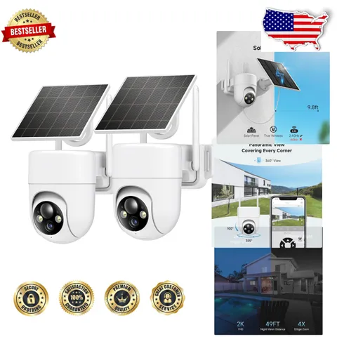 Wireless Outdoor Security Cameras 2K Solar Powered PTZ 360° View  Waterproof