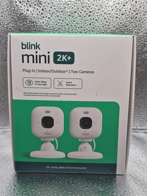 Blink Mini 2K+ Newest Model 2-Camera Kit White Plug-In Indoor Security Camera