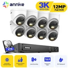 ANNKE 8CH 12MP NVR 5MP POE AI Color Night Security Camera System Audio Recording