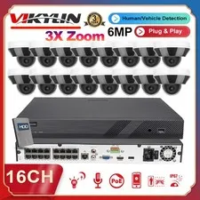 Vikylin 16ch CCTV System 6MP 3X Zoom PTZ Dome IP Camera IR Mic 4k 16 POE NVR Lot