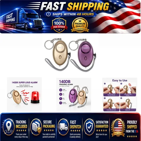 Taiker Personal Alarm 140DB Keychain LED Light - 2 Pack (Gold & Purple)