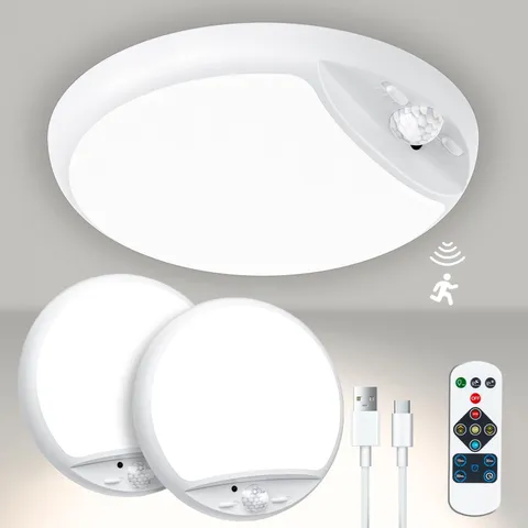 Rechargeable Motion Sensor Light with Remote,7.5inch 600LM 2 PACK, White