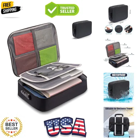 Document Safe Box Waterproof,Document Bag with Lock,3 Layers File Pocket Hold...