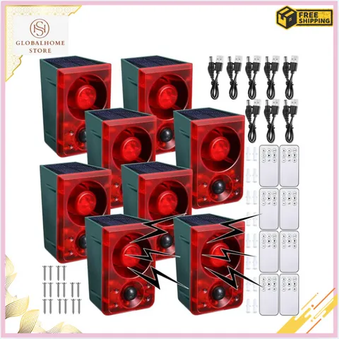 Solar Motion Sensor Alarm 130dB Dog Barking Gunshot Sound 3 Mode 4 Pack