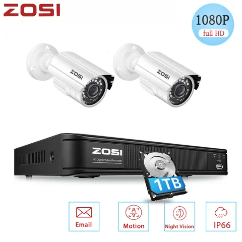 ZOSI 8CH H.265+ 1TB Lite DVR HD 1080p Home Outdoor CCTV Security Camera System