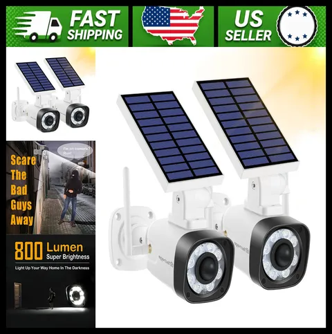 Techage Solar Powered Fake Security Camera with Motion Floodlight, 2 Pack