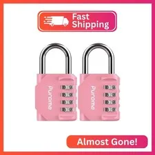 Puroma 2 Pack Combination Lock Locker 4 Digits Combo Padlock Gym Rose Pink