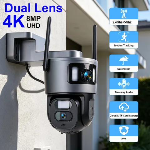 2-Lens 5G WIFI Home Security Camera 4K8MP PTZ Auto Tracking Color Night Vision