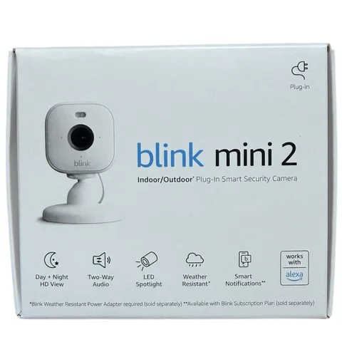 Blink Mini 2 Indoor & Outdoor White Plug-in Smart Security Camera HD Night Alexa