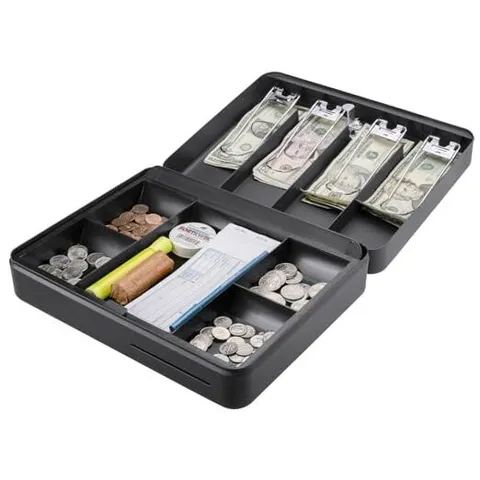 12-Inch Fold Out Cash Box with Key Lock – Drop Slot, 4 Bill Compartments, 5