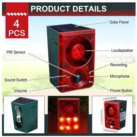 Solar Motion Sensor Alarm 130dB Animal Deterrent