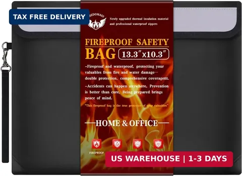 Fireproof Money Bag for Cash 13.3"x10.3", Fireproof Document Bag & Passport Hold