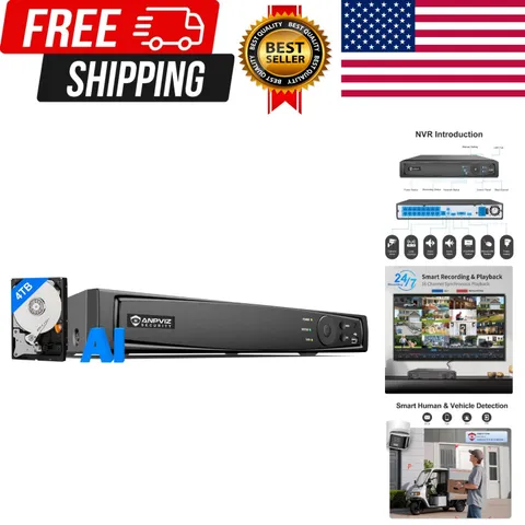 AI 12MP 16 Channel Network Video Recorder NVR with 4TB Hard Drive | 16CH H.26...