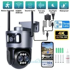 Wireless Dual Lens Camera Outdoor 10X Zoom with Color/IR Night Vision PTZ CCTV