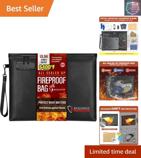 Fireproof Document Bag 14.5 x 11.5 inch, 6400℉ Fireproof Money Bag with Zippe...