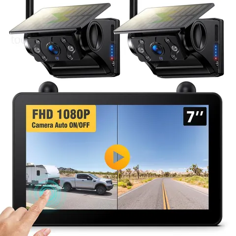 2 Magnetic Solar Wireless Backup Cameras 7" Touchscreen IPS Monitor | 1080P Auto