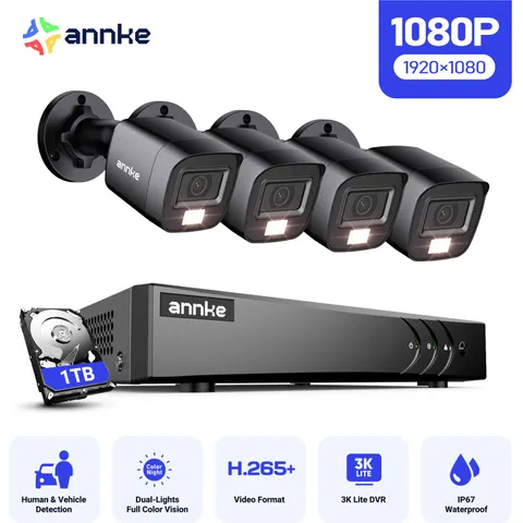 ANNKE 8CH 5MP Lite DVR Outdoor CCTV 1080P Security Camera System Color Night 1TB