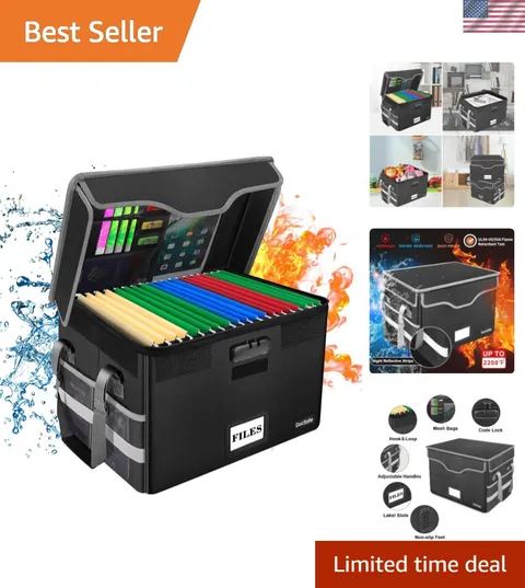 Fireproof Document Box with Lock, File Storage Organizer with Mesh Pockets, C...
