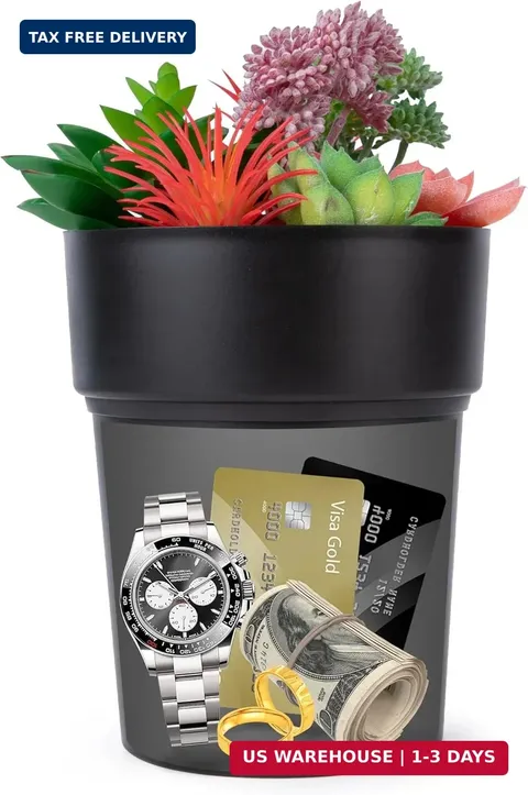 BarGifts Black Flower Pot Diversion Safe, Secret Storage Hidden Safe Box Keep Yo
