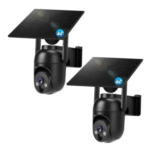 4G LTE Cellular Security Cameras Solar Powered No WiFi Security Black 2 pack