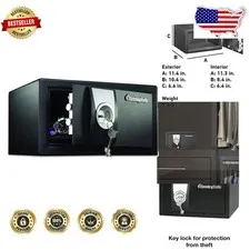 Compact Security Safe 0.35 Cu Ft Black Key Lock Fireproof Home Office Dorm