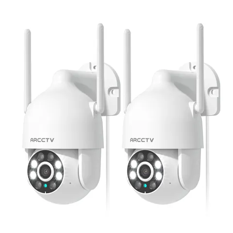 2.5K HD Security Cameras Outdoor Plug-in, 360°Pan-Tilt View, 2 Pack
