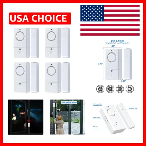 Easy Install 120DB Door & Window Alarm Set - Protect Your Family & Home - 4 Pack