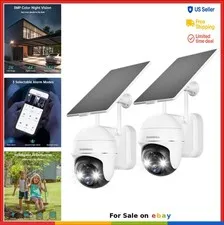 Security Cameras Wireless Outdoor 2 Pack Solar Powered 3MP 2K Night Vision AI