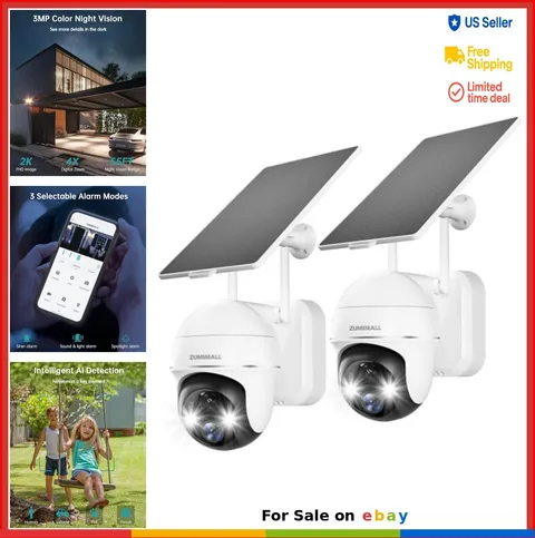 Security Cameras Wireless Outdoor 2 Pack Solar Powered 3MP 2K Night Vision AI