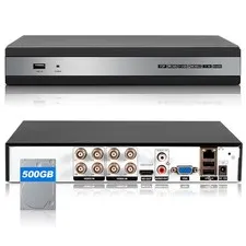 H.265+ 8CH 6-in-1 DVR Security Video Recorder Built-In 500GB Internal Hard Drive